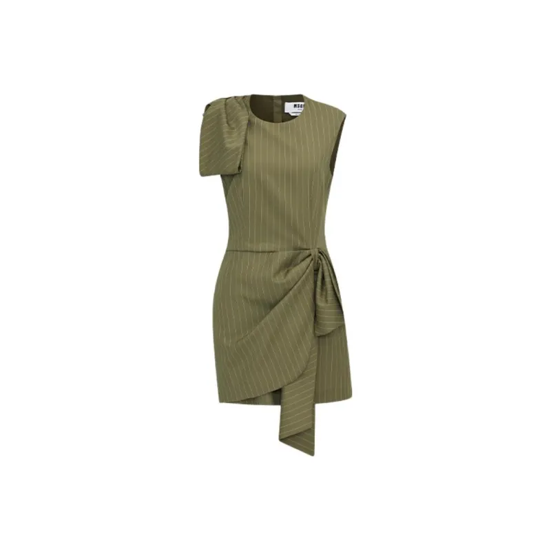 MSGM Bow Detailed Pinstriped Mini Dress-0