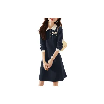 Mo Han Yi Mei Long Sleeved Dresses Women's Navy Blue