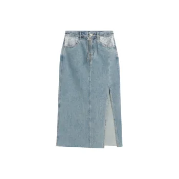 Bebe Denim Long Skirts Women's Denim Blue