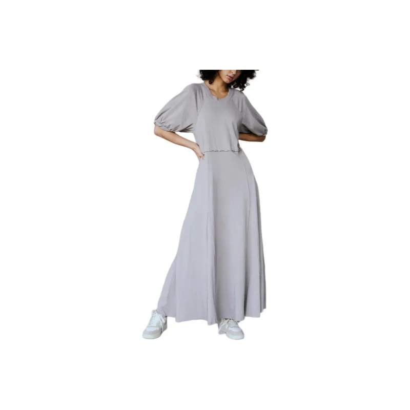 FREE PEOPLE Brentwood Maxi Short-Sleeved Dresses Women's Grey/Gray-0