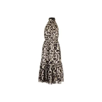SAINT LAURENT Lavallière Metallic Floral Fil Coupé Chiffon Dress