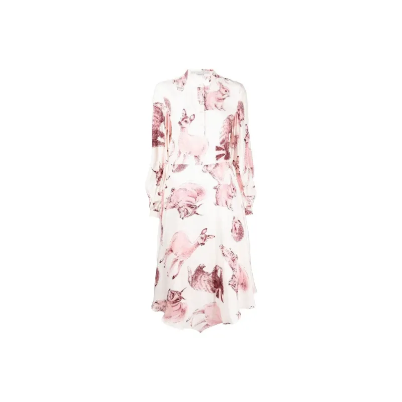 Stella McCartney Fauna print Asymmetric Silk Dress-0