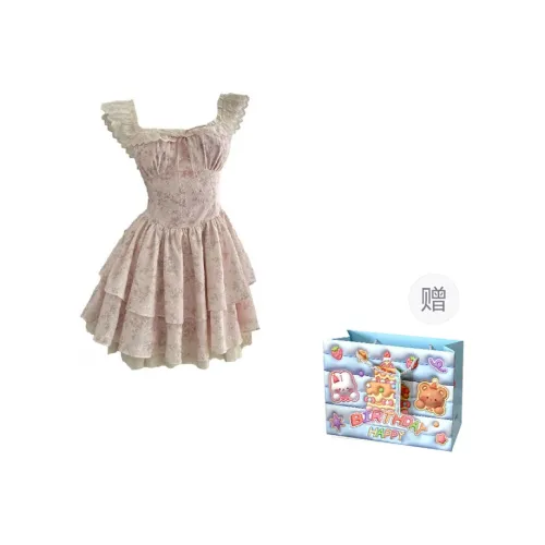 WOWI KCKS Short Sleeved Dress Women's Cherry Blossom Jacquard Feather