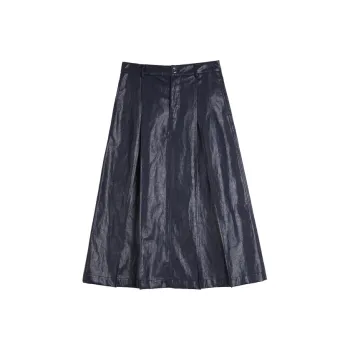 ELLE Leather Long Skirts Women's Navy Blue