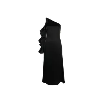 DAVID KOMA Asymmetric Ruffle trim Satin Dress