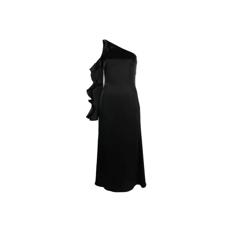DAVID KOMA Asymmetric Ruffle trim Satin Dress-0