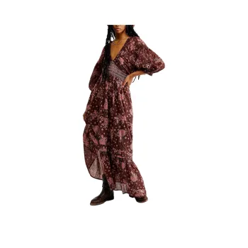 FREE PEOPLE Golden Hour Maxi Dress Long-Sleeved Dresses Women's Pink Chocolate Combo/Pink Chocolate Combination