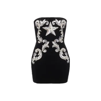 BALMAIN Paisley Embroidered Strapless Dress