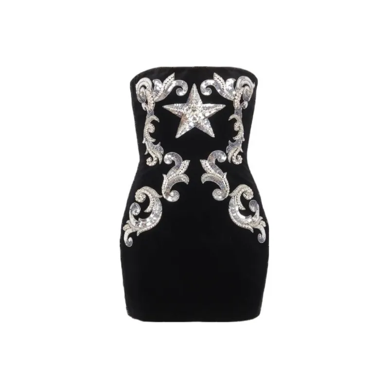 BALMAIN Paisley Embroidered Strapless Dress-0