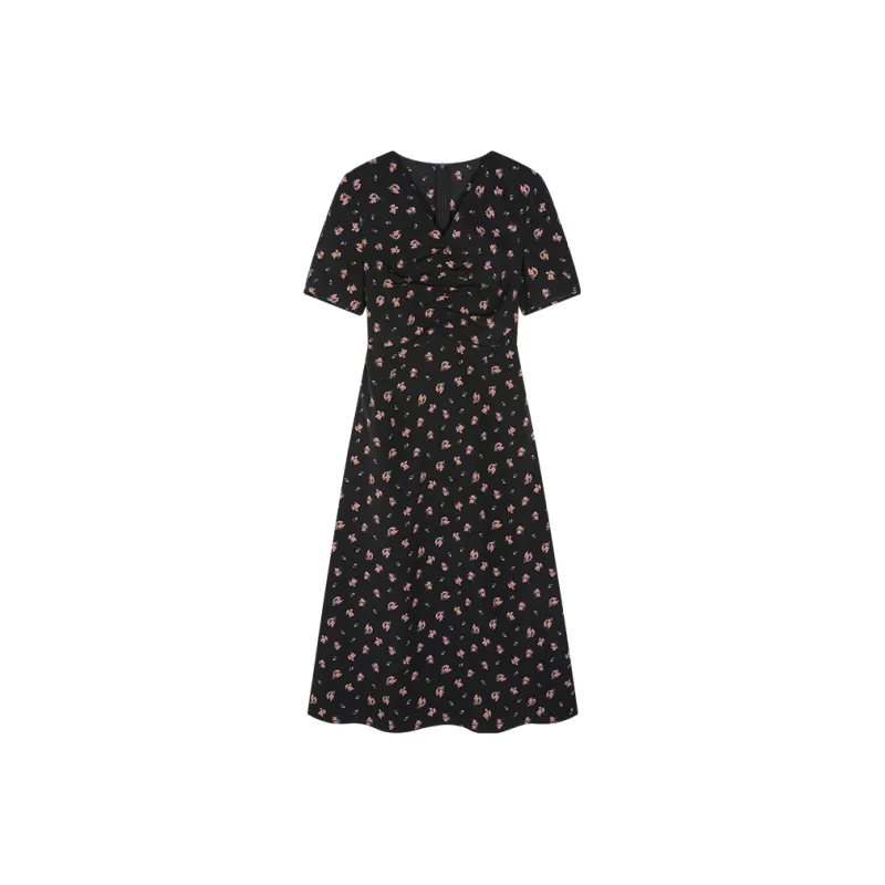 XWI Short Sleeved Dress Women's Black With Floral-0