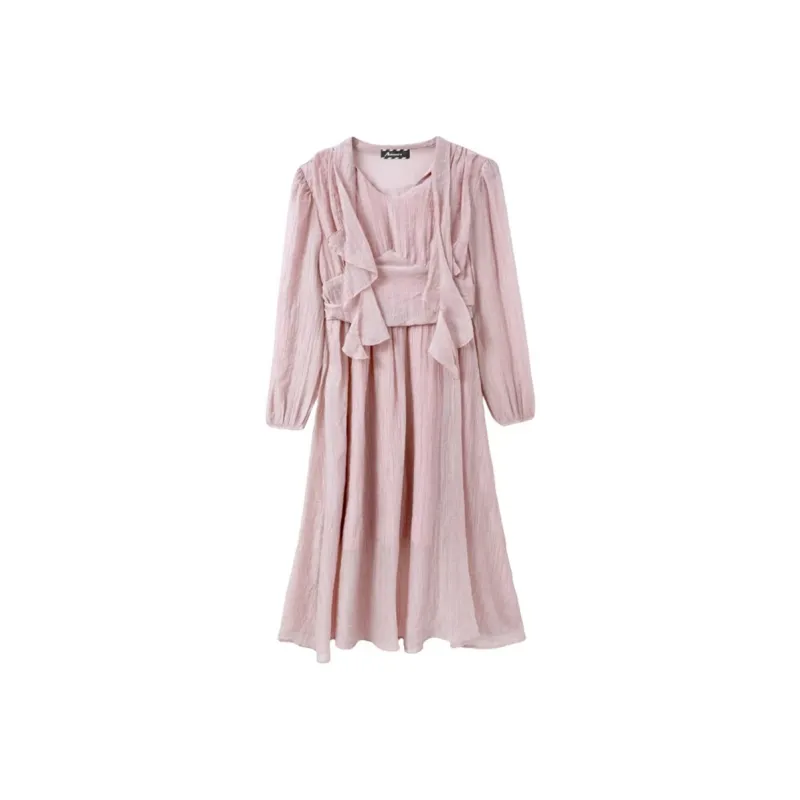 AFGGD Long Sleeved Dresses Women's Pink-0