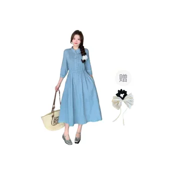 PAVEA Short Sleeved Dresses Women's Haze Blue+Hair Tie Comes With