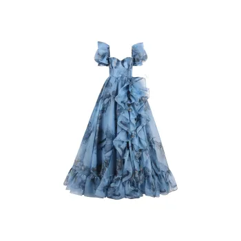 Selkie Collection Short Sleeved Dresses Women's DEGAS BLUE With Blue Background And Degas Dance Girlish Tracing Print