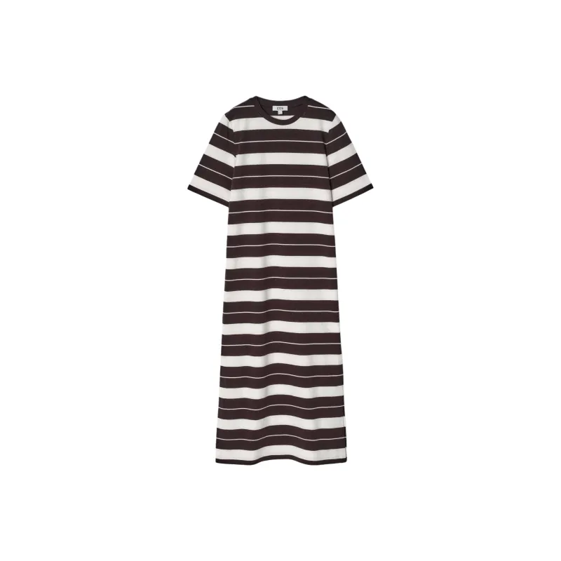 COS Short Sleeved Dress Women's Brown/White/Stripes-0