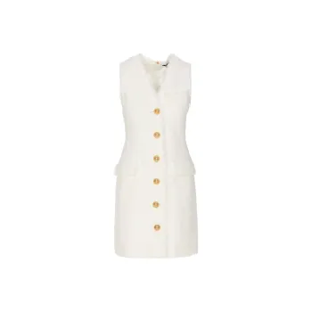 BALMAIN V neck Buttoned Tweed Minidress