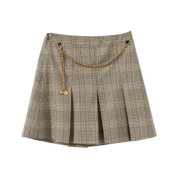 YUMOMO STAR Casual Short Skirts Women's Tea Green Plaid