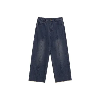 QISENYAR Jeans Unisex Washed Blue