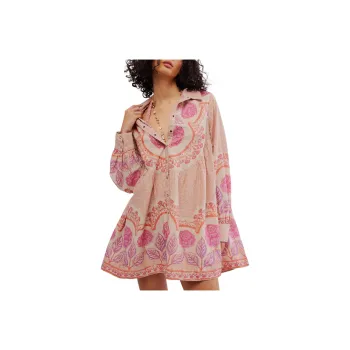 FREE PEOPLE Smell The Roses Mini Dress Long-Sleeved Dresses Women's Pink Combo/Pink Combo
