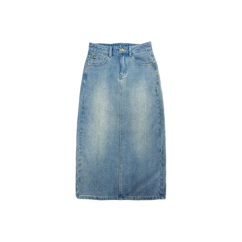 Wen Shan Denim Long Skirt Women's Cream Blue-0