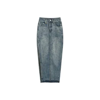 AHDO Denim Long Skirts Women's Blue