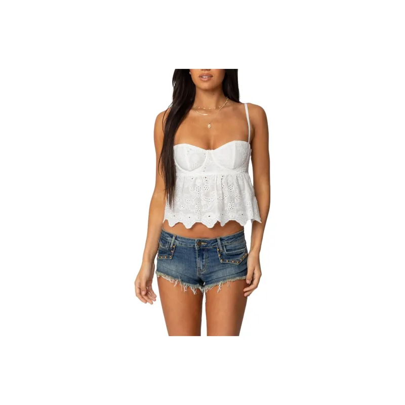Edikted Emme Eyelet Corset Camisole Women's White-0