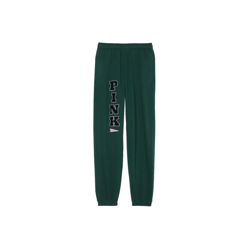 Victoria's Secret PINK Ivy Fleece Campus Sweatpants/Deep Forest TS Knitted Sports Pants Women's Deep Forest Team Spirit-0