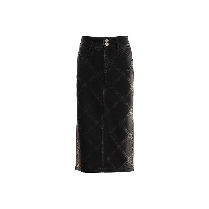 BESIONIA SS23 Denim Long Skirts Women's Black Gray Color-0