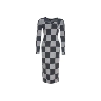 BESIONIA FW23 Long-Sleeved Dresses Women's Gray Plaid Stripes