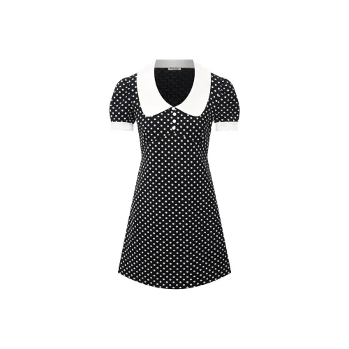 MIU MIU Short Sleeved Raffiaes Women's Black White