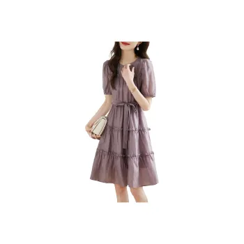 Still Quiet Short Sleeved Dresses Women's Purple