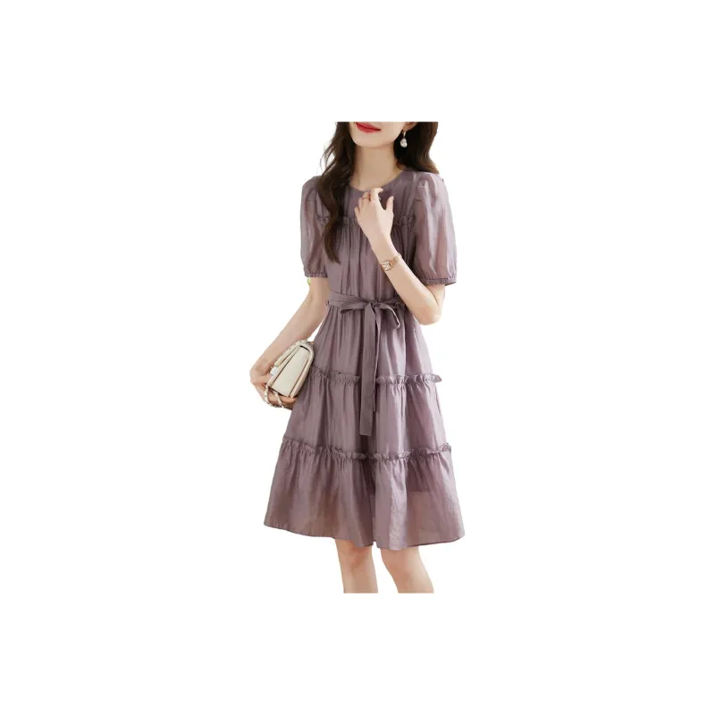 Still Quiet Short Sleeved Dresses Women's Purple-0