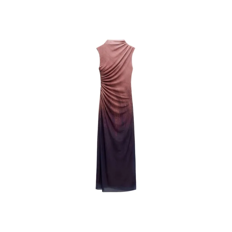 ZARA Sleeveless Dress Women's Burgundy-0