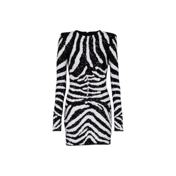 BALMAIN Short Two Tone Zebra Sequin Dress