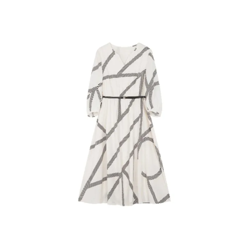IHIMI Long Sleeved Dresses Women's Beige-0