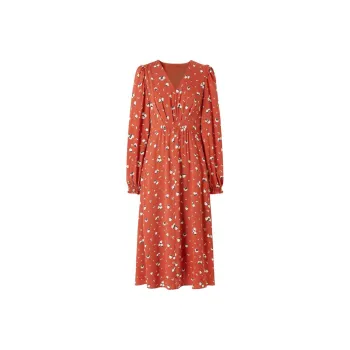 JZ. ANNAKRO Long Sleeved Dresses Women's Flower Orange Red