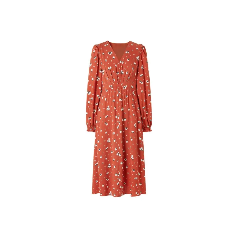 JZ. ANNAKRO Long Sleeved Dresses Women's Flower Orange Red-0