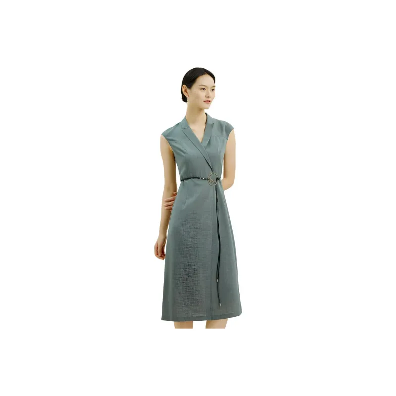 BBLLUUEE Sleeveless Dress Women's Brocade Green-0