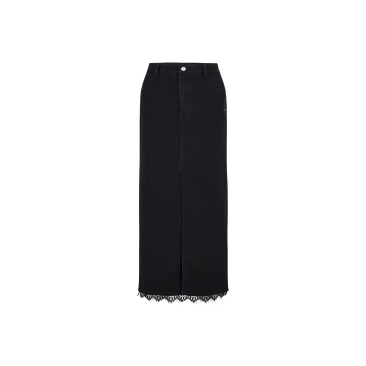 URBAN REVIVO Denim Long Skirt Women's Black-0