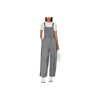 FREE PEOPLE Leonie Menswear One Piece In Navy Combo Overalls Women's Marine Blue