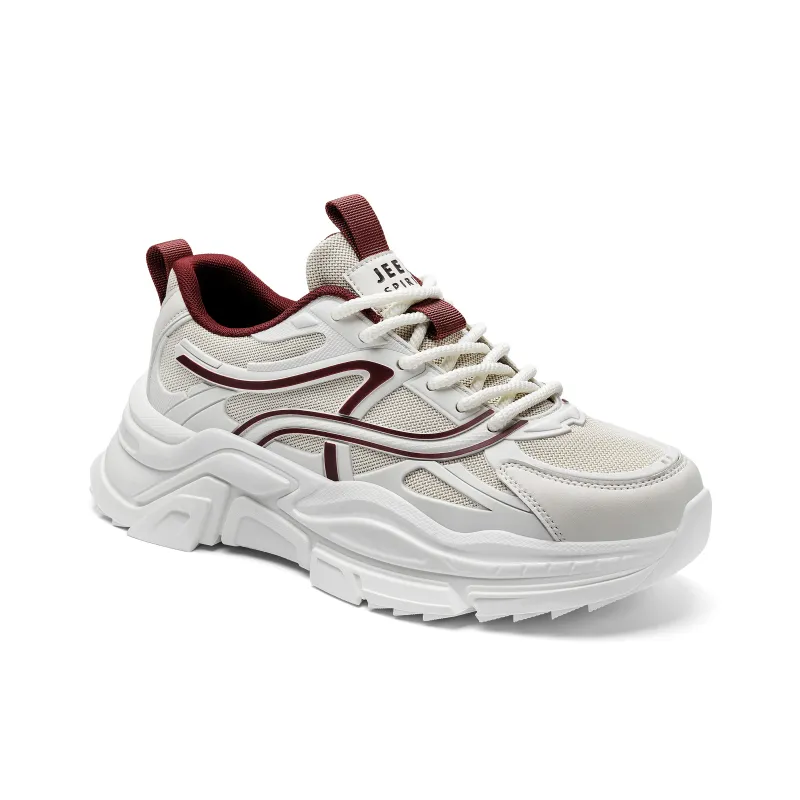 JEEP SPIRIT Slip Resistant, Abrasion Resistant, Breathable, Height Increasing Low Top Chunky Sneakers Men's White-2