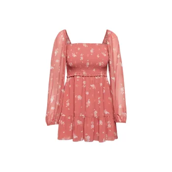 ARITZIA Wilfred Tempest Mini Dress Long-Sleeved Dresses Women's Woodblock Stamp Red/Woodblock Stamp Red