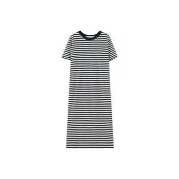 SOON FLOWER Summer Short Sleeved Dress Women's Royal Blue Stripes