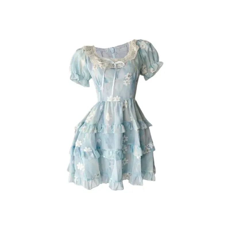 Zukizuki Short Sleeved Dress Women's Blue-0