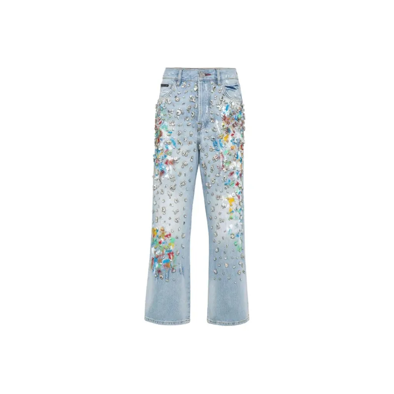 PHILIPP PLEIN Cropped Rhinestone embellished Jeans-0