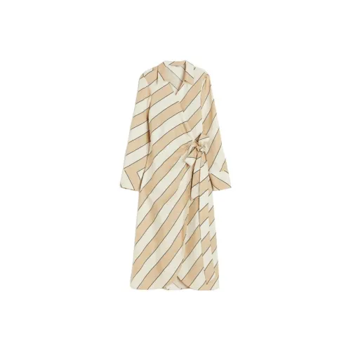 H&M Long-Sleeved Dresses Women's Beige/Slant Stripes