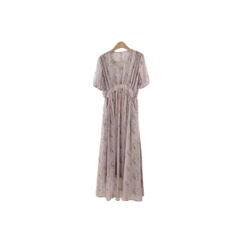 Fstudio Fairy Home Premium Style Petite V Neck Floral Chiffon Dress Women's Pink
