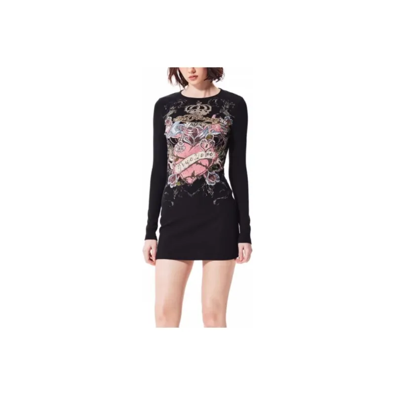 Ed Hardy FW24 Long Sleeved Dresses Women's Black-0