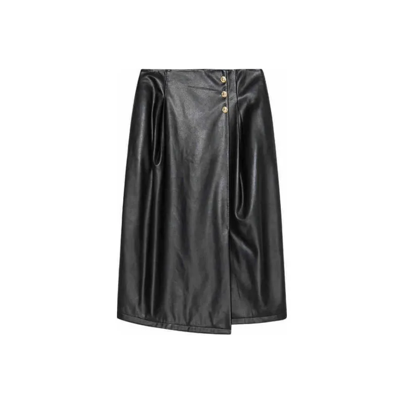 DKNY Leather Long Skirt Women's Black-0