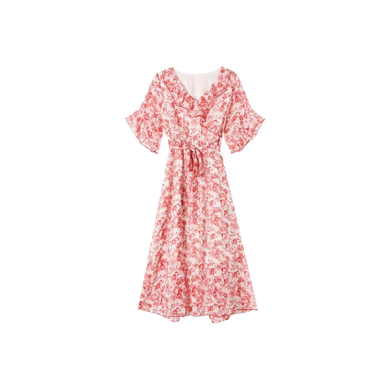 H YXIANG Short Sleeved Dress Women's Pink-0