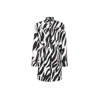 PINKO Mini Abito Chemisier Stampa Zebra Psichedelica Long Sleeved Dress Women's White